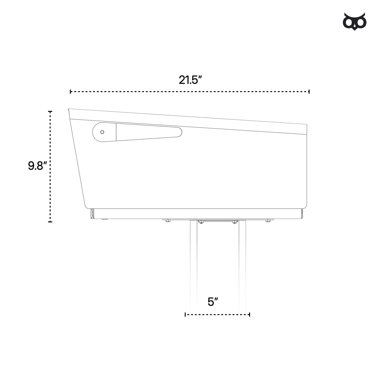 Technical drawing of mailbox with dimensions labeled