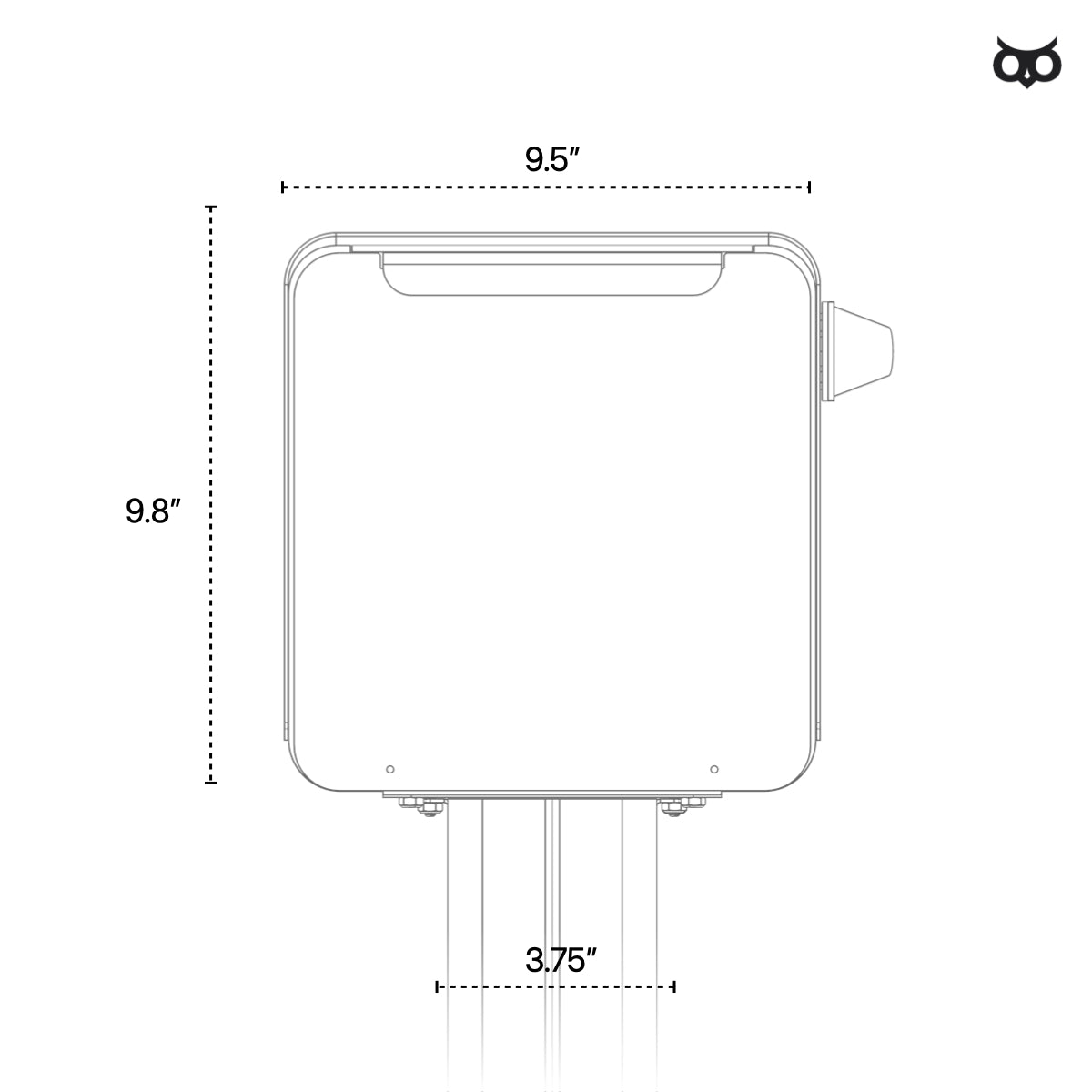 Technical drawing of a mailbox with dimensions labeled