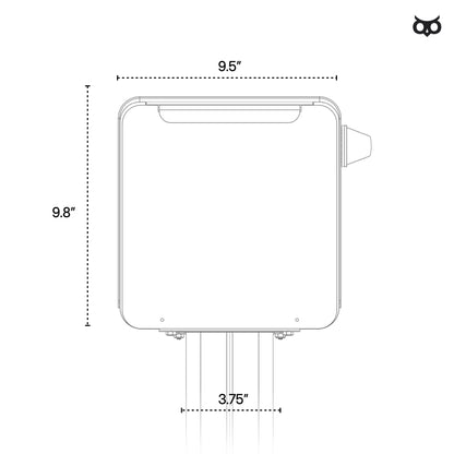 Technical drawing of a mailbox with dimensions labeled
